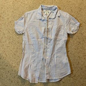 Short Sleeve Blue Striped Button Down